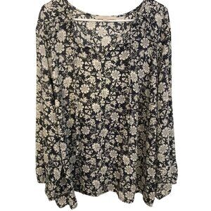 Loft Plus Womens Floral Long Sleeve Blouse Size 22 Rayon/Polyester